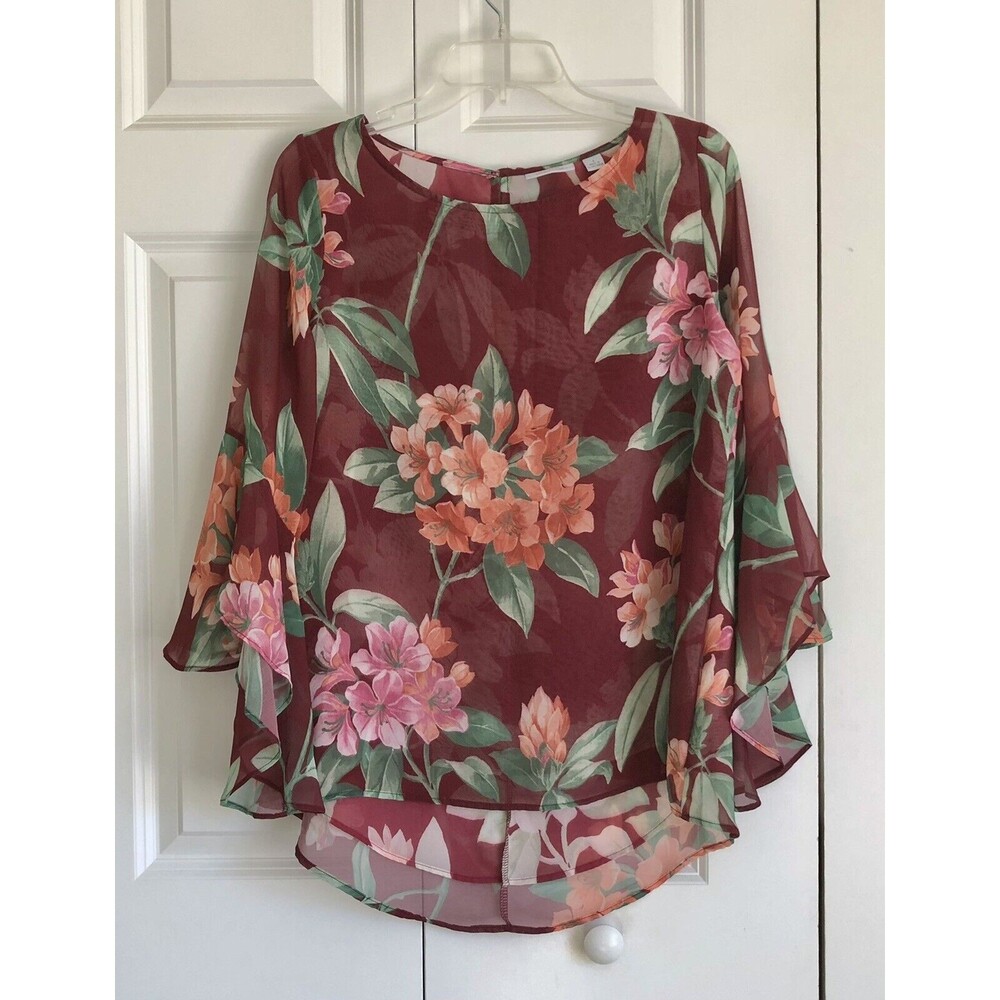 NEW YORK & COMPANY BLUSE SHIRT WOMEN SIZE S BELL SLEEVES, FLOWERED 1